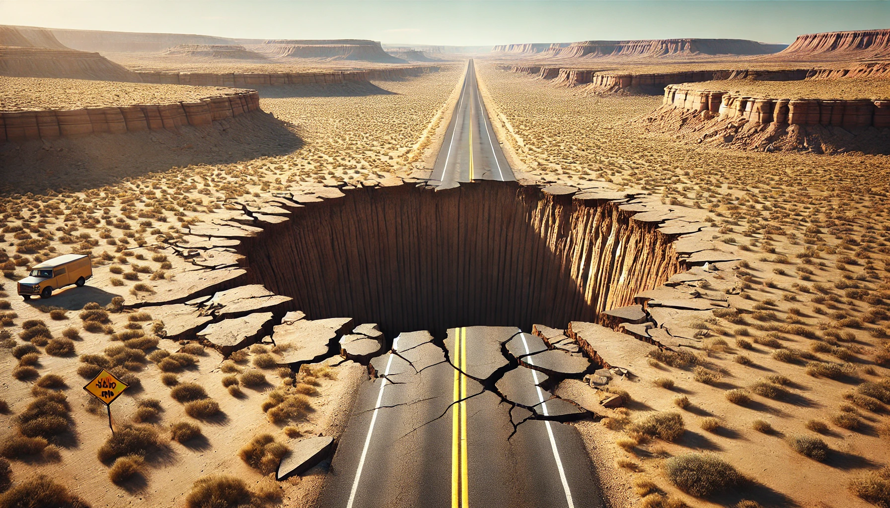 a road with a sinkhole